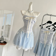 BXOXO Summer Women Y2k Birthday Ballet Core A-line Fairy Dress Mini Lace Frocks One-Piece Korean Evening Lolita Party Shoujo Gyaru
