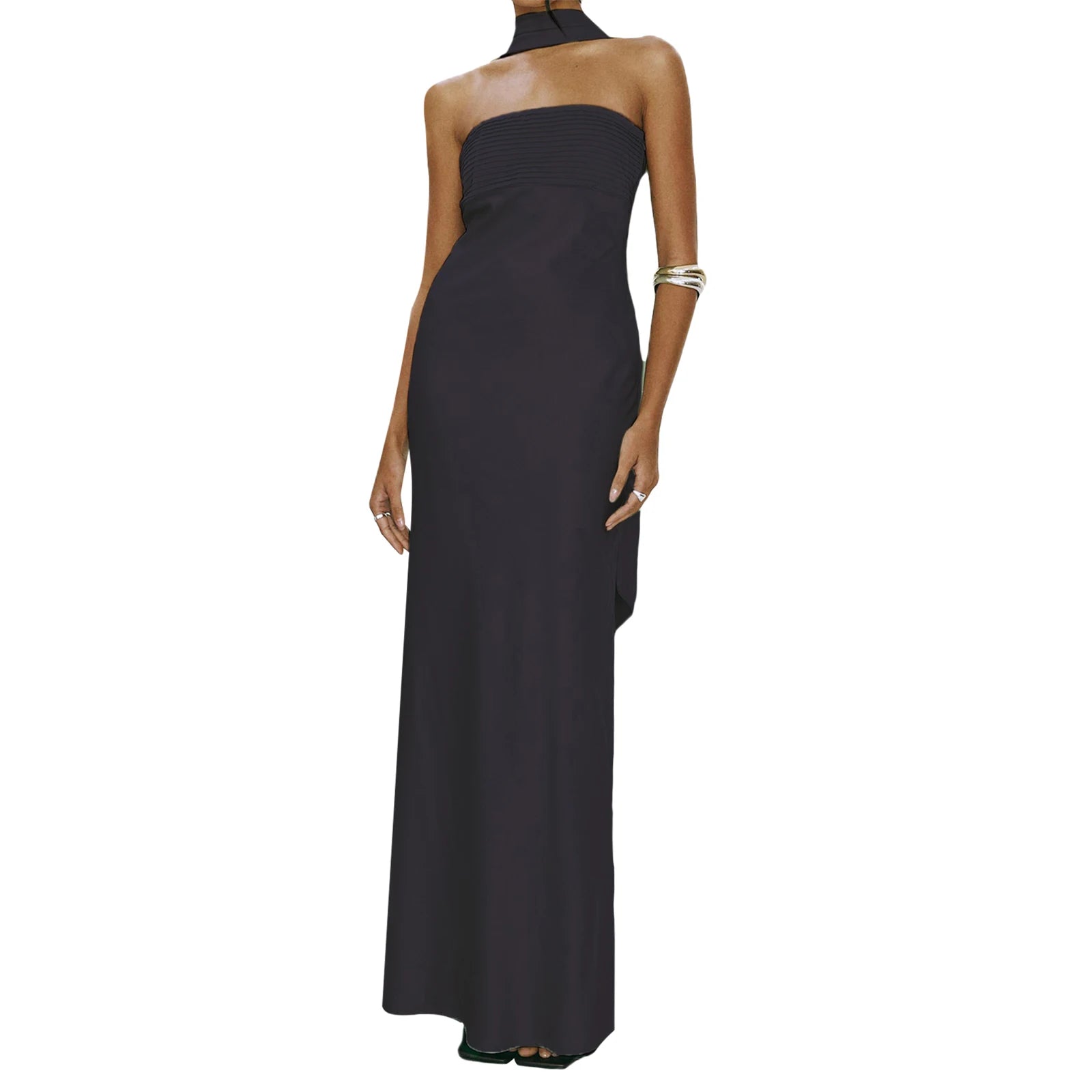 BXOXO Women Summer Long Bandeau Dress Sleeveless Off Shoulder Solid Color Tube Top Dress with Scarf Formal Cocktail Sundress