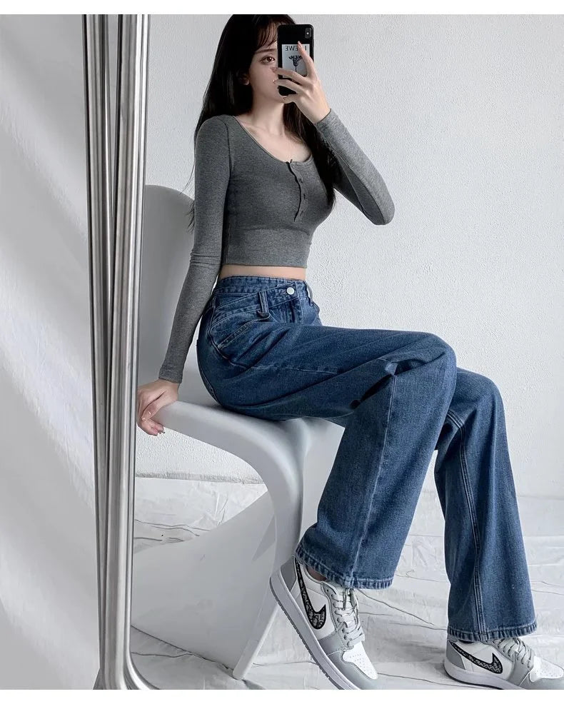 Bxoxo 1970s Retro Crossbody High-waist Slimming Drag-on Straight-crotch Long Pants Women Summer Cotton Material