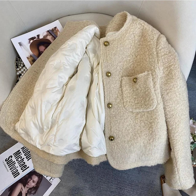 Bxoxo Winter Thick Faux Wool Coat Women Korean Elegant Hepburn Style Loose Warm Jacket Y2K Streetwear Single Breasted Blended Outwear