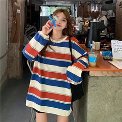 BXOXO Autumn Hoodies Striped Oversized Sweatshirt Women Harajuku Pullovers Korean Fashion Couples Matching Long Sleeve Tops Streetwear