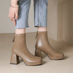 BXOXO High Heels Short Boots Women Fashion Shoes Autumn Winter Chunky Heels Waterproof Square Toe Plus Size Ankle Boots 2024