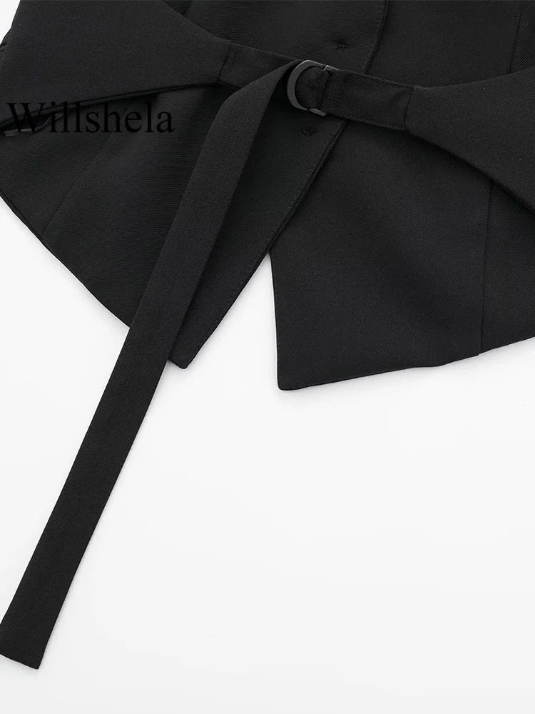 BXOXO Women Fashion Black Backless Lace Up Waistcoats Vintage Halter Neck Sleeveless Jackets Female Chic Lady Tank Tops