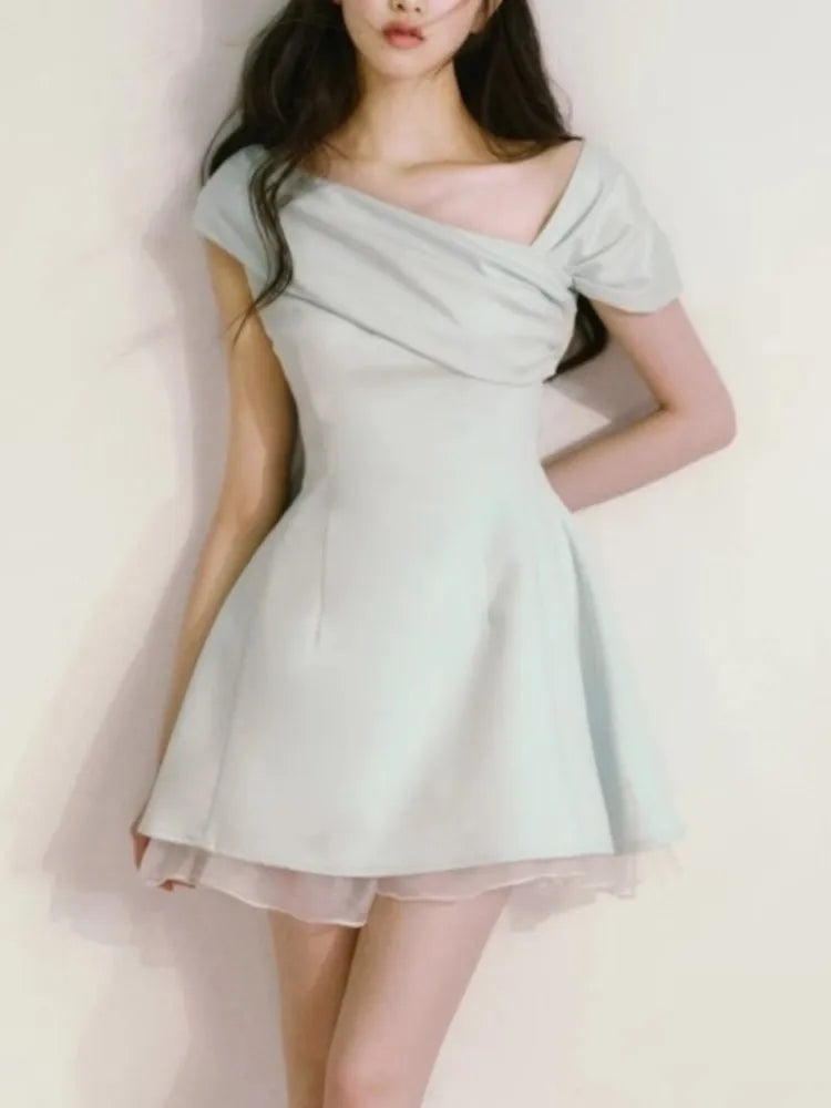 Bxoxo Women's Y2K Vintage Chic Dresses Summer 2025 New Asymmetrical Neck A-Line Inclined Shoulder Vestidos Party Prom Evening Dress