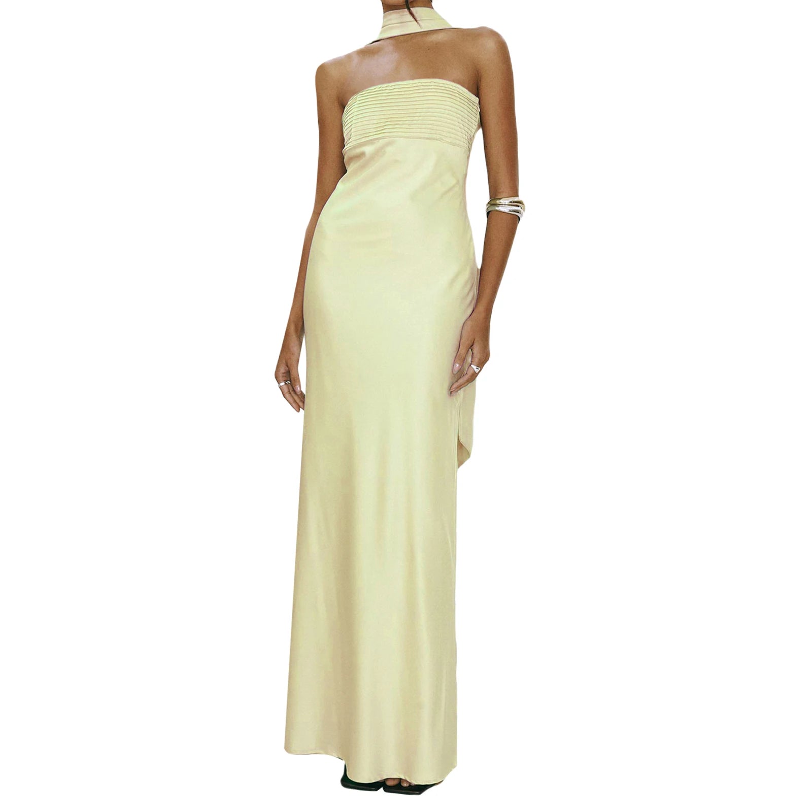 BXOXO Women Summer Long Bandeau Dress Sleeveless Off Shoulder Solid Color Tube Top Dress with Scarf Formal Cocktail Sundress