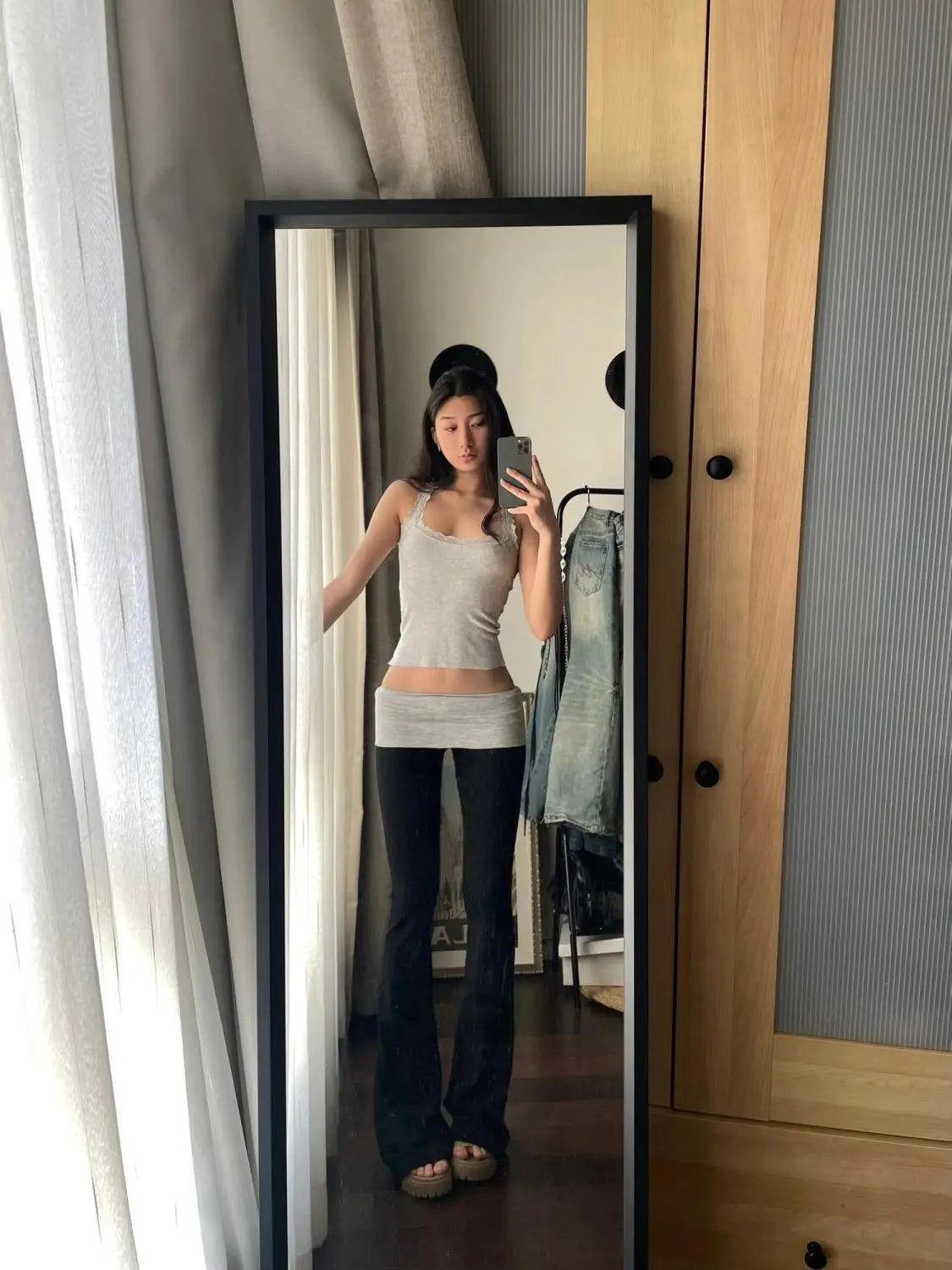 Bxoxo Gray High Waist Basic Flared Pants Solid Color Jogging Fitness Yoga Trousers Slim Korean Fashion Casual Streetwear Lady