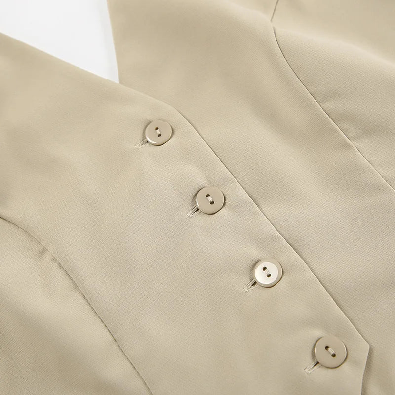 Bxoxo Spring Summer Women Office Shorts Suit Set Solid Khaki Sleeveless Halter Outfit 2 Piece Matching Sets For Women