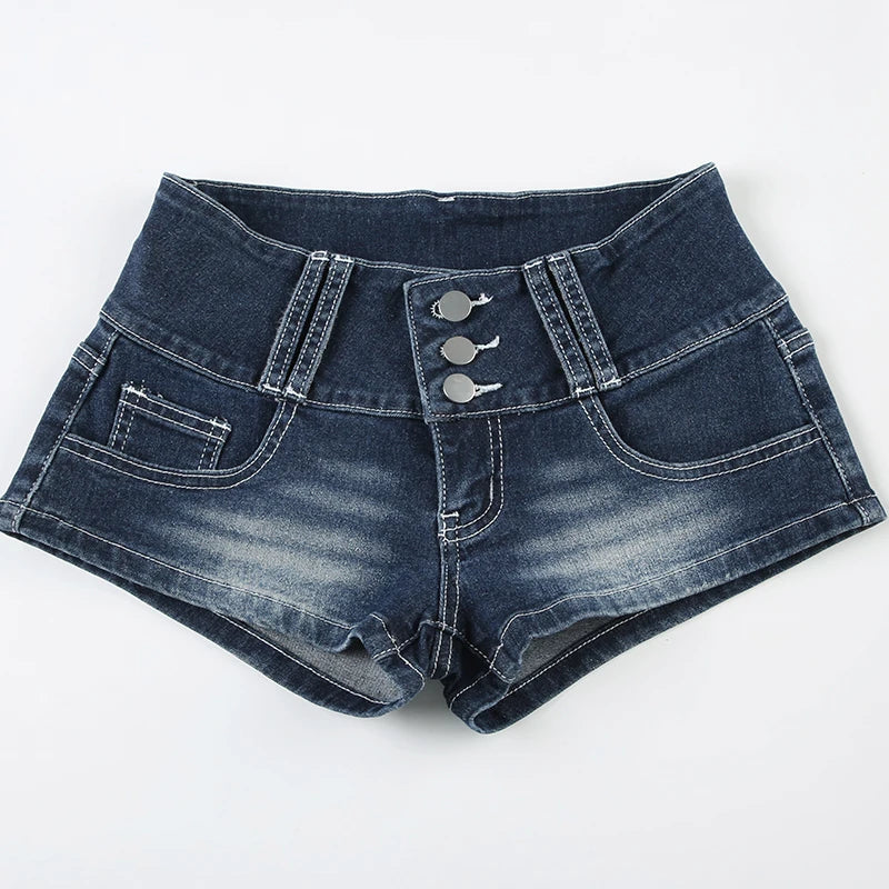 BXOXO Streetwear y2k Low Rise Shorts Harajuku Button-up Skinny Super Short Denim Pants Women Korean Style Ladies Bottoms Casual