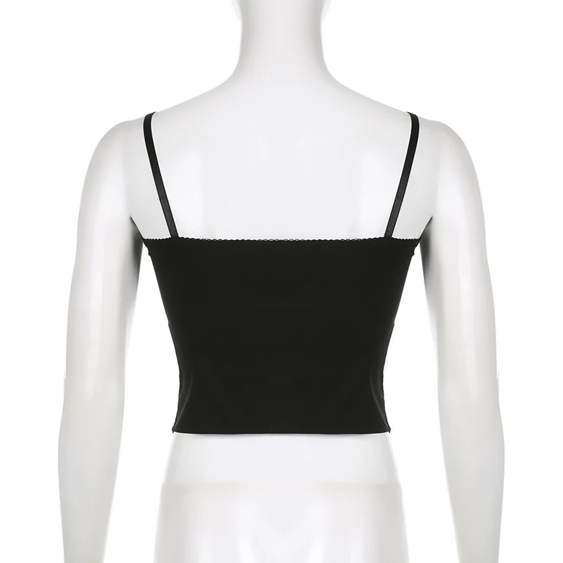 Bxoxo Sexy Low-cut Spaghetti Strap Women Tank Top Casual Black Camisole Vintage Slim Fit Vest All-match Trend Outfit Clubwear
