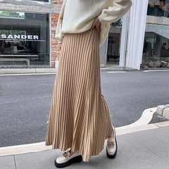 Bxoxo Winter Thickening Wool Blend Warm Maxi Long Rib Knitted Skirt Draping Large Swing Skirt