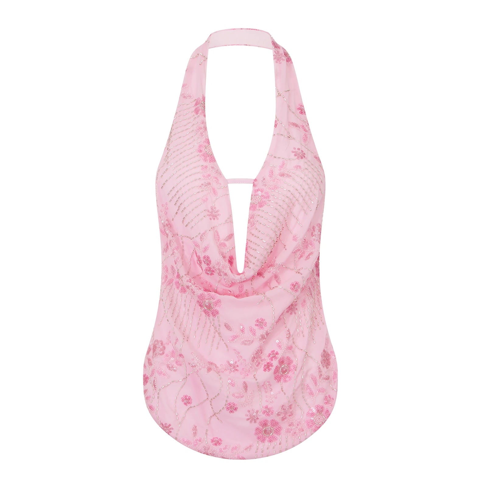 BXOXO Women Halter Tops Summer Beaded Floral Pattern Backless Shirts Vest for Streetwear Y2K Aesthetic Grunge Clothes
