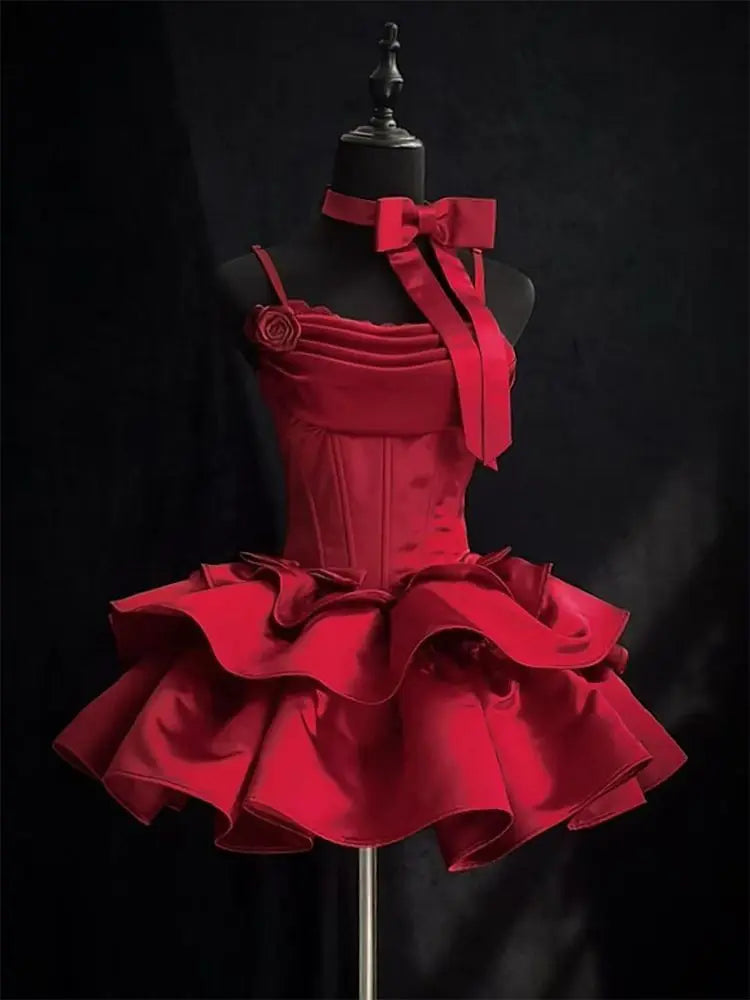 BXOXO Summer French Elegance Lolita Ballet Dress Hepburn Princess Puffy Short Slim Dress Korea Fashion Patchwork Party Clothing 2025
