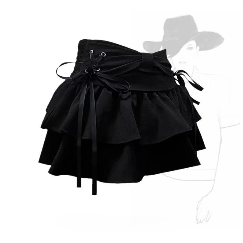 Bxoxo Black Gothic Mini Skirt Woman Y2K Korean Fashion High Street Aesthetic Elegant Retro A-line Mini Denim Skirt Outfits 2025