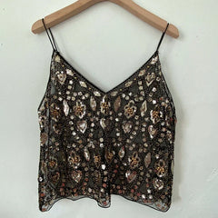 BXOXO Bling Sequined Tanks Tops Women Sexy Beaded Work Mesh Tops Chic Women Sparkly Cami Vest Femme Summer Streetwear