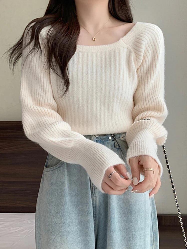Bxoxo Autumn Winter Loose Women Sweaters Casual Soft Long Puff Sleeve Pullovers Jumpers Knitwear Basic Sweater For Women Tops