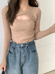BXOXO Women Sweater Chic Cashmere Pullovers Women Long-sleeved Knitted Streetwear Jumpers Solid Sweater 2024 Autumn Winter