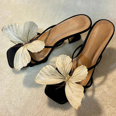 BXOXO Designer Summers Open Toe Butterfly-knot Women Slippers Fashion Slip On Ladies Elegant Thick Heel Dress Slides