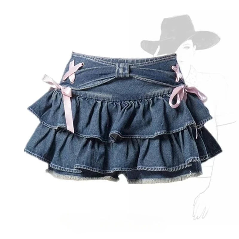 Bxoxo Black Gothic Mini Skirt Woman Y2K Korean Fashion High Street Aesthetic Elegant Retro A-line Mini Denim Skirt Outfits 2025