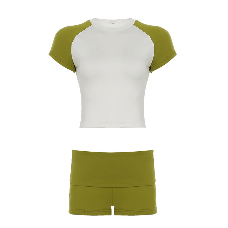BXOXO Sport Style Simple Patchwork Women’s Set Summer Slim Basic Chic Causal T-Shirt + Short Fashion Classical Shorts suit