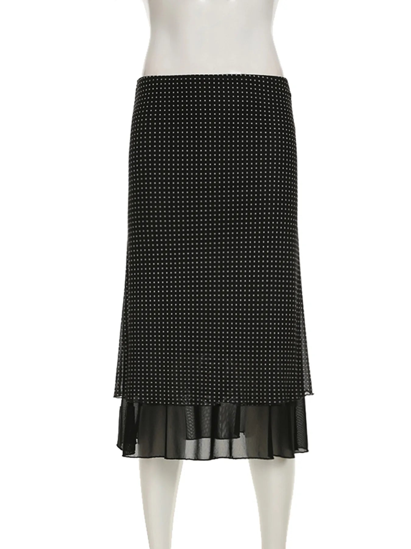 Bxoxo Polka Dot Mesh Long Skirt Summer Fashion Clashing Patchwork Slim Long Skirt Women Elegant Vintage Y2k Loose Long Skirt