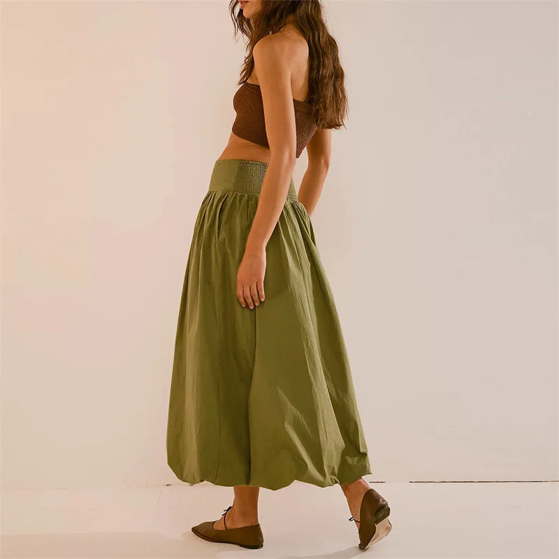 Bxoxo Skirts y2k Women Summer Elegant Solid Color High Waist Loose Fitting Long Bubble Skirt Office Ladies Skirts Streetwear