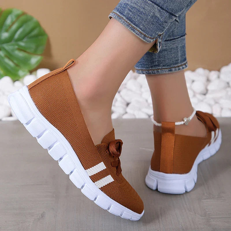 BXOXO Mesh Knitted Striped Flats Shoes for Women Summer Lace Up Casual Sneakers Woman Breathable Soft Sole Loafers Plus Size 43
