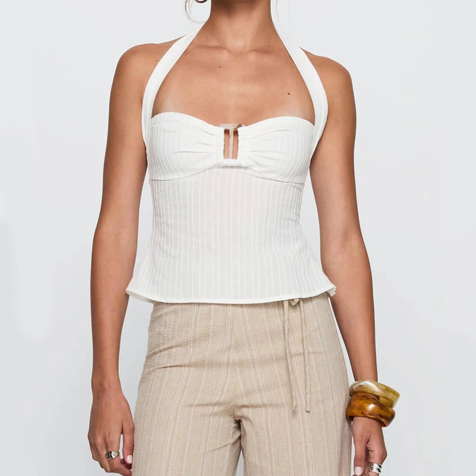 BXOXO Women Sexy Solid Slim Fit Sleeveless Tops Fashion Off Shoulder Backless Pleated Sling New Female Summer Beach Party Wear