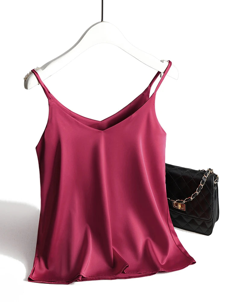 Bxoxo Spaghetti Strap Top Women Halter V Neck Basic White Cami Sleeveless Satin Silk Tank Tops Women'S Summer Camisole
