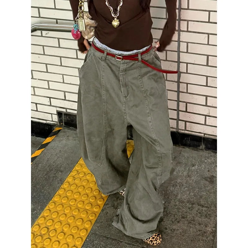 Bxoxo Y2K Vintage Women Cargo Pants Harajuku Oversized Wide Leg American Retro Pants Baggy Casual Summer Thin Trousers Gyaru