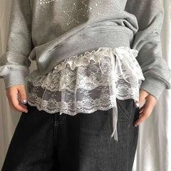 Bxoxo Korean Style Lace Mini Skirts Women Elegant Sweet Lolita Short Skirts Y2K High Waist Streetwear Solid Lace Up Ruffle Skirts