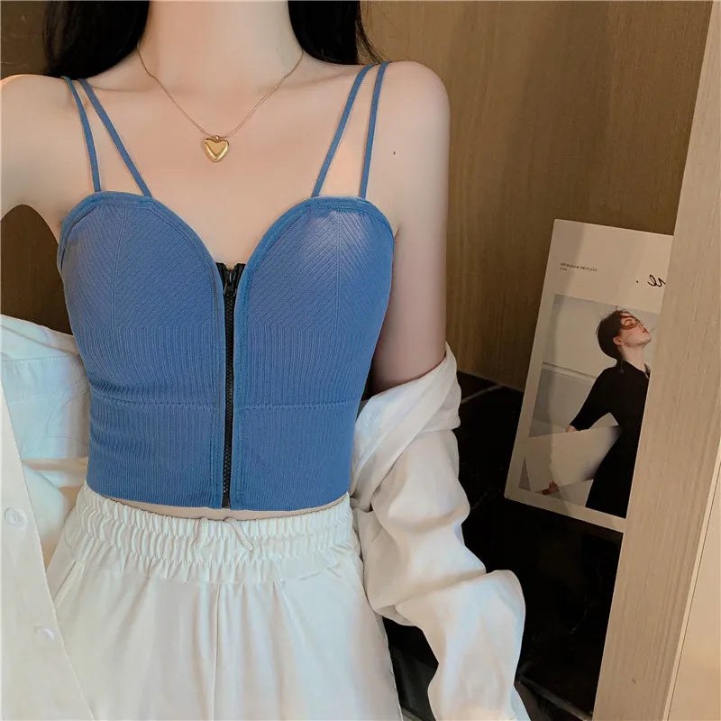 BXOXO Ziper Fly Crop Tops Wish Padded Underwear Tube Tops Women Cottons Crop Tops Basic Tops Women Basic Crop Tops Summer