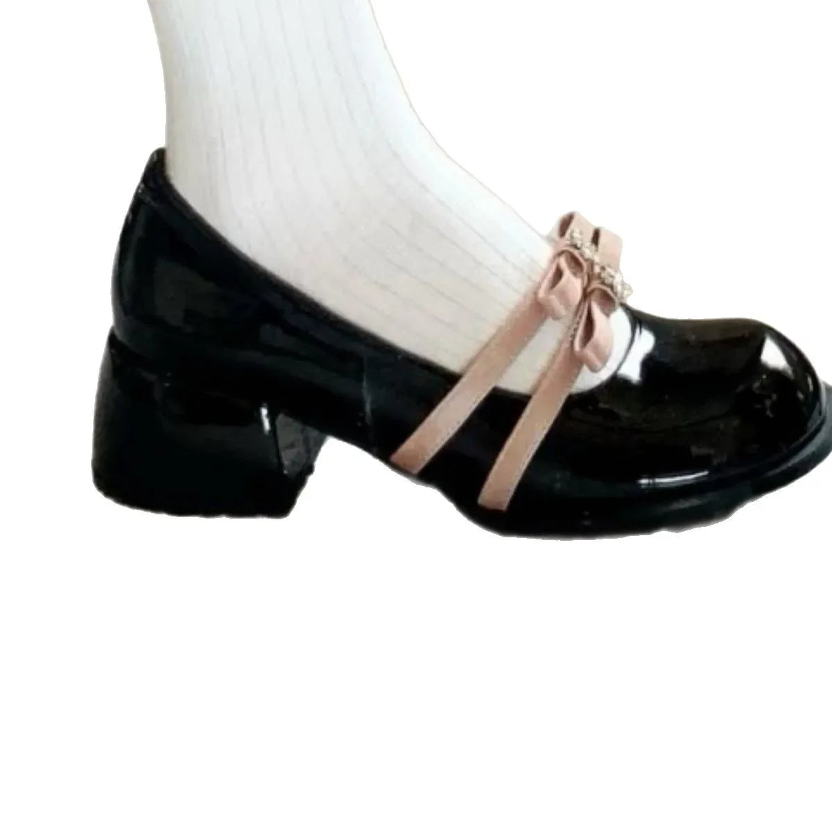 Bxoxo French Mary Jane Shoes Women's Spring 2025 New Style Versatile College Style Butterfly Knot Thick Heel Low Cut Single Shoes