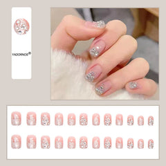 BXOXO Press On Nail Set Rhinestones Fake Nail Sweet Style Short Paragraph Manicure Save Time False Nail Wholesale Bulk