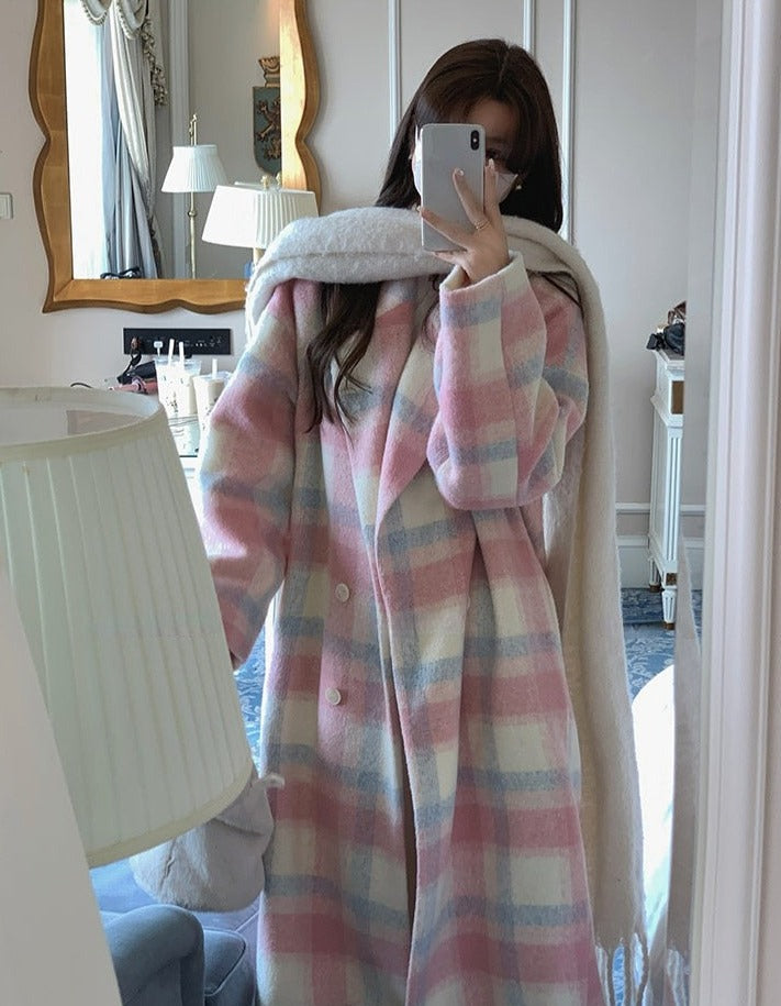 BXOXO - Long Plaid Rainbow Coat