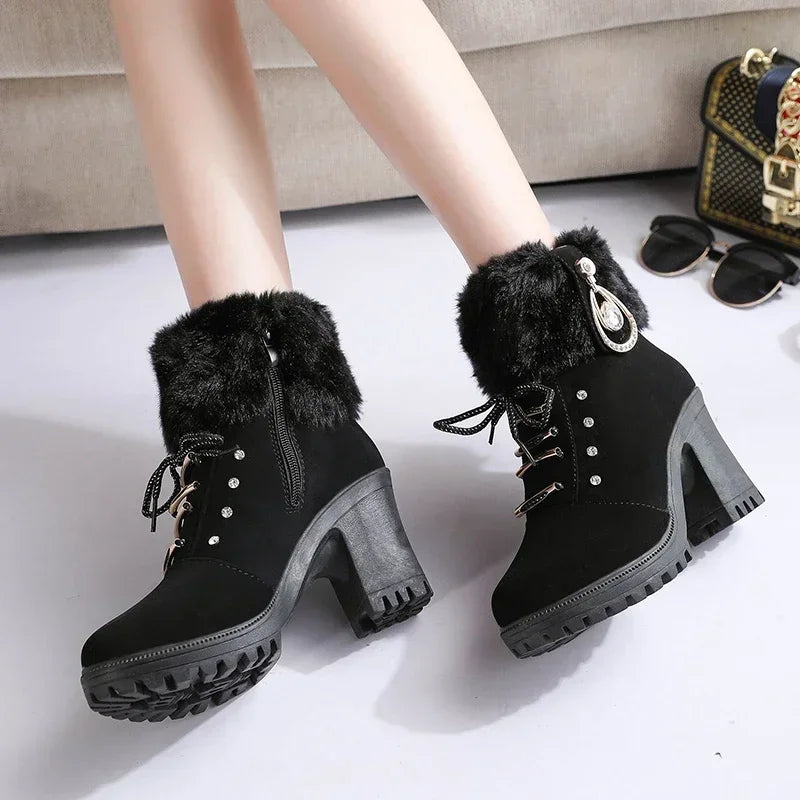 BXOXO Women Boots Winter Designer High Heels Shoes for Women New Short Plush High Platform Ankle Boots Elegant Botas Mujer