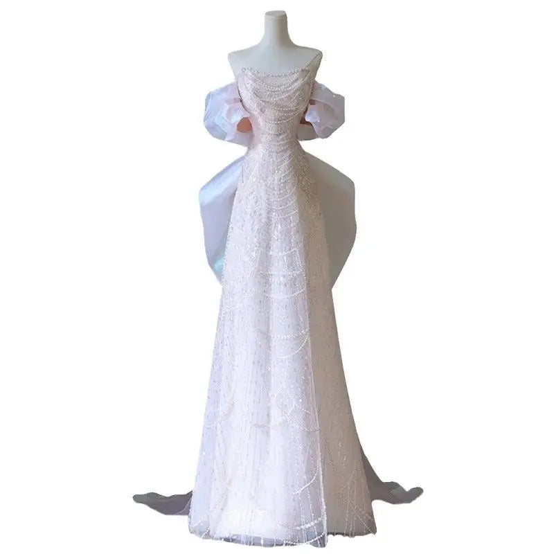 BXOXO High End Heavy Industry Light Wedding Dress, One Shoulder Bridal Temperament, Light Luxury, Niche Fish Tail Engagement Dress,