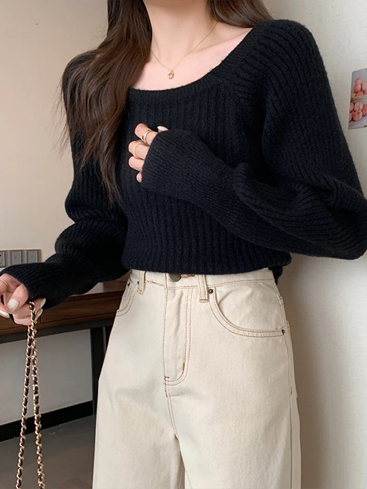 Bxoxo Autumn Winter Loose Women Sweaters Casual Soft Long Puff Sleeve Pullovers Jumpers Knitwear Basic Sweater For Women Tops