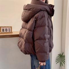 BXOXO Women Korean Cotton Parkas Hooded Winter Oversize Coat Thick Warm Loose Puffer Jacket Female Solid Fashion Zipper Outwear