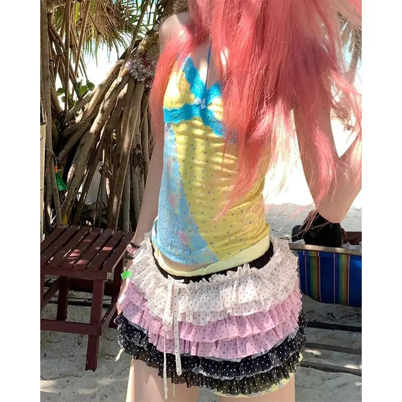 BXOXO Sexy Skirts Women Vintage Polka Dot Ruffles Patchwork Summer Fashion Y2k Harajuku Party Mini Skirt Female Casual