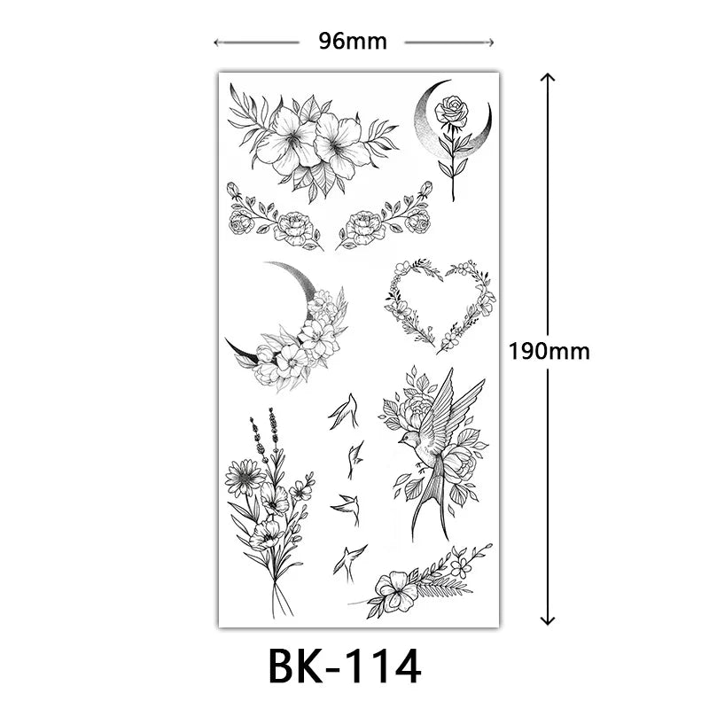 BXOXO Black Large Flower False Tattoo Sticker For Women Rose Peony Temporary DIY Water Transfer Tattoos Girls Hand back Body Art