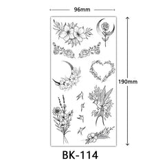 BXOXO Black Large Flower False Tattoo Sticker For Women Rose Peony Temporary DIY Water Transfer Tattoos Girls Hand back Body Art