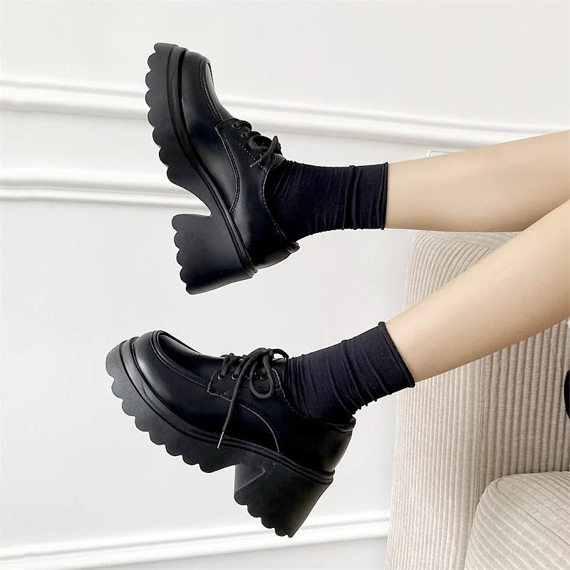 BXOXO Platform Vintage Shoes Oxford Shoes autumn Vintage Brown Leather Lace Up Women Fashion Loafer Shoes Black Oxford Shoes