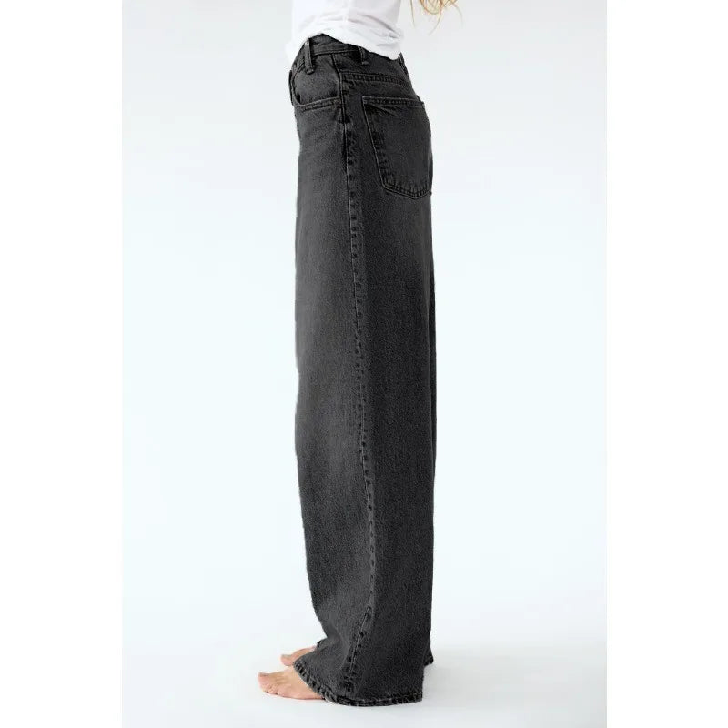 Bxoxo Vintage Basic Irregular Women Jeans Washed Wide Leg Straight Denim Pants Baggy High Waist Asymmetrical Trousers Casual