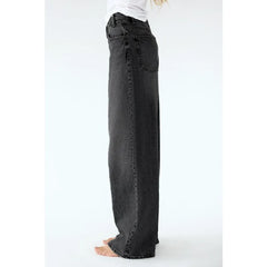 Bxoxo Vintage Basic Irregular Women Jeans Washed Wide Leg Straight Denim Pants Baggy High Waist Asymmetrical Trousers Casual