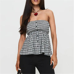 BXOXO Women Strapless Peplum Top Ruffle Hem Tube Bandeau Top Backless Sleeveless Tank Top Summer Going Out Streetwear