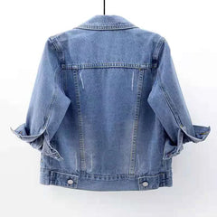 Bxoxo Spring Summer Half Sleeve Women Collared Distressed Coat Ladies Washed Cropped Denim Jacket Girl Ripped Jean Cardigan Shawl