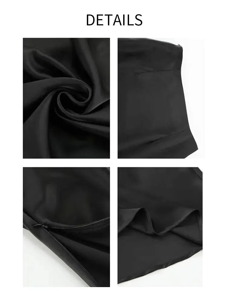 BXOXO Women's Black Elegant Satin Fashion Slim Skirts Four Seasons Casual High Waist Club Office Maxi Skirt