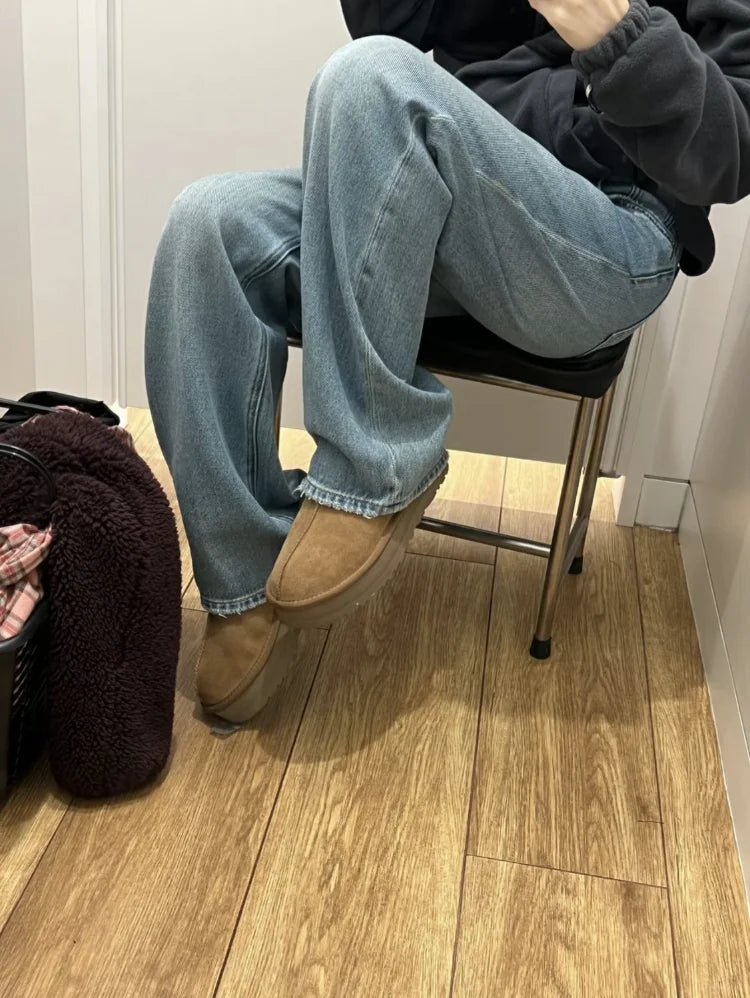 Bxoxo Streetwear Female Trousers Wide Leg Jeans for Women Blue High Waisted Jeans Women's Denim Pants Y2k Women's Clothing