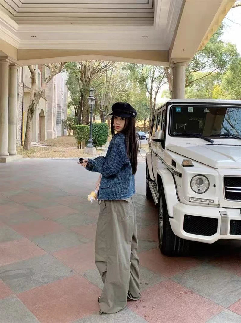 Bxoxo Vintage Stand Collar Denim Jacket Women Autumn Loose Streetwear Single Breasted Coats Y2K Korean Chic Long Sleeve Casual Outwear