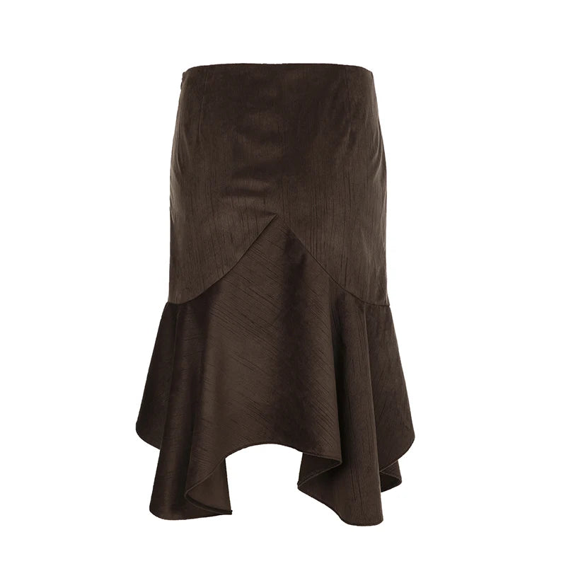 Bxoxo Vintage Straight Skirt Women Irregular High Waist Y2K Retro Casual Streetwear Knee-Length Midi Skirts Harajuku Korean